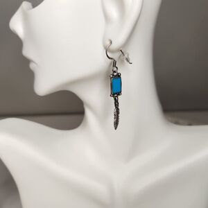 Southwest style 925 tourqoise dangle pierced earrings hook backing